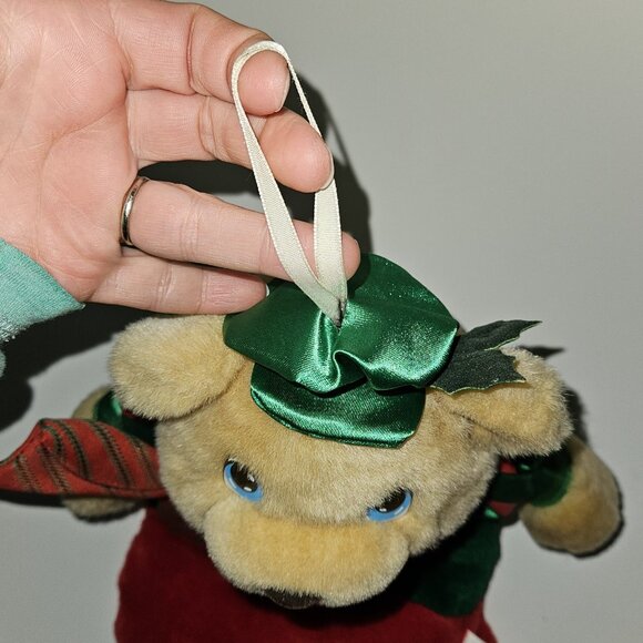 VTG 1993 Christmas Stocking Plush Brown Teddy Bear Red Green Merry Gifts Kmart - Picture 9 of 10
